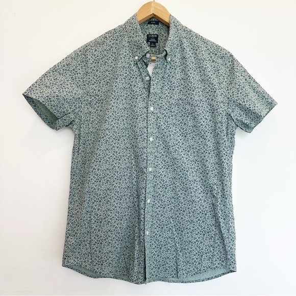 J. Crew Factory NWT Printed Short Sleeve Slim Flex Casual Shirt Green Blue Large - Picture 5 of 8